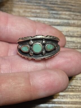 Vintage Sterling Silver Turquoise Ring Size 10.5